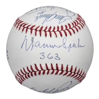 300 Win Club Multi Signed & Inscribed ONL White Baseball With 8 Signatures Including Warren Spahn (Beckett)